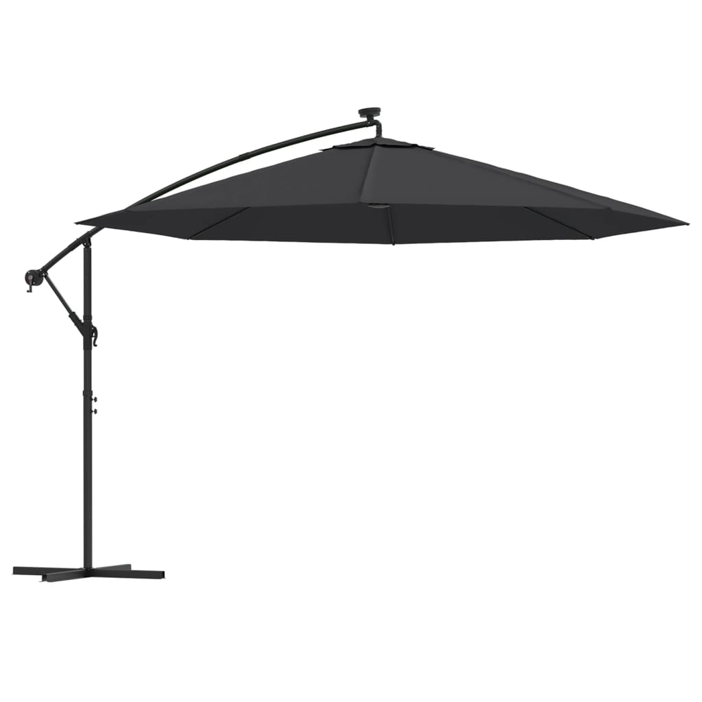 Vidaxl flydende parasol med LED -belysning 350 cm sort