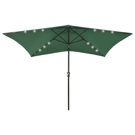 Vidaxl -parasol med lysdioder og stålstang 2x3 m grøn