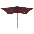 Vidaxl -parasol med lysdioder og stålstang 2x3 m Bordeaux rød