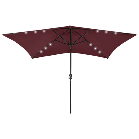 Vidaxl -parasol med lysdioder og stålstang 2x3 m Bordeaux rød