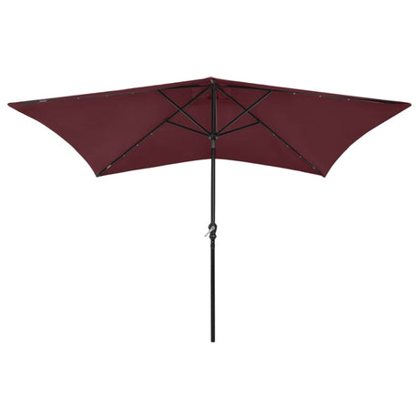 Vidaxl -parasol med lysdioder og stålstang 2x3 m Bordeaux rød