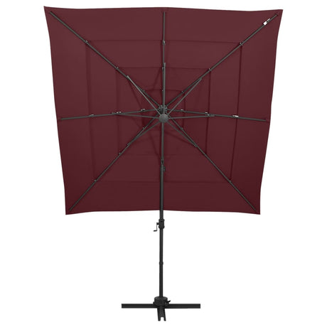 Vidaxl Parasol 4-lags med aluminiumstang 250x250 cm Burgundy rød