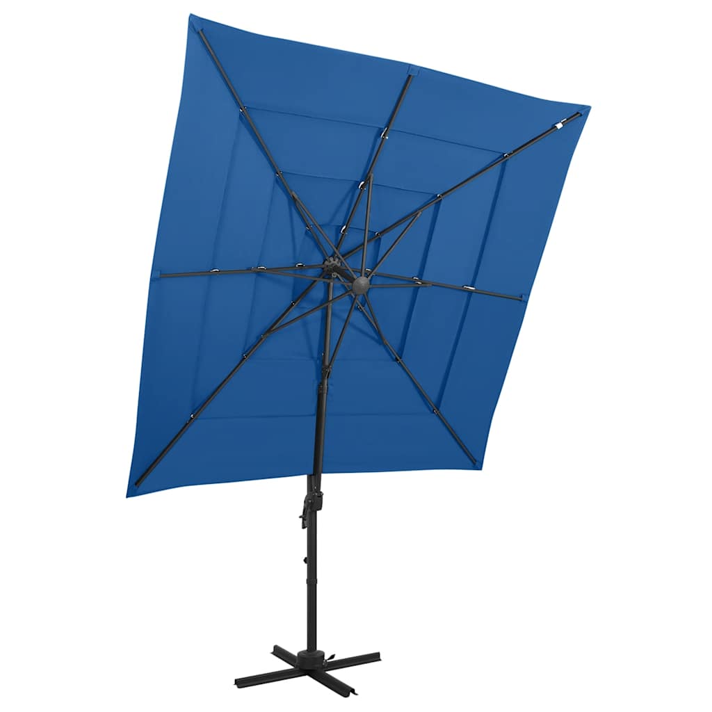 Vidaxl Parasol 4-lag med aluminiumstang 250x250 cm Azurblå