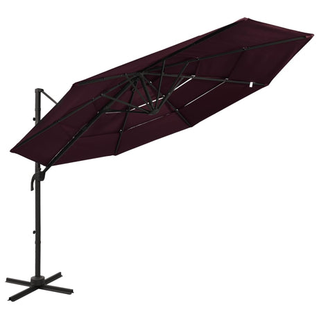 Vidaxl Parasol 4-lags med aluminiumstang 3x3 m Bordeaux rød