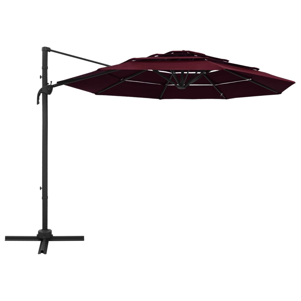Vidaxl Parasol 4-lags med aluminiumstang 3x3 m Bordeaux rød