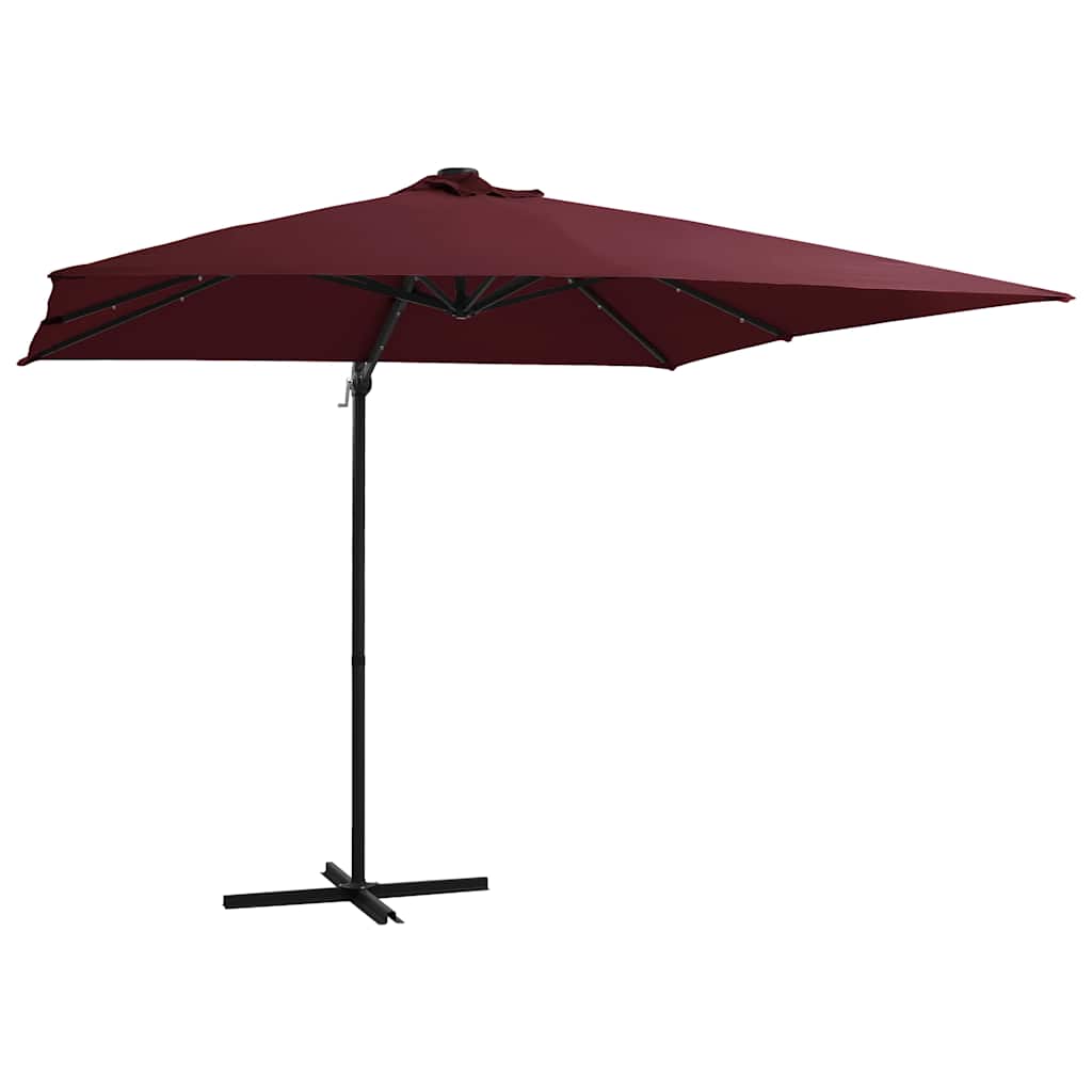 Vidaxl Floating Parasol med LED -belysning 250x250 cm Bordeaux rød