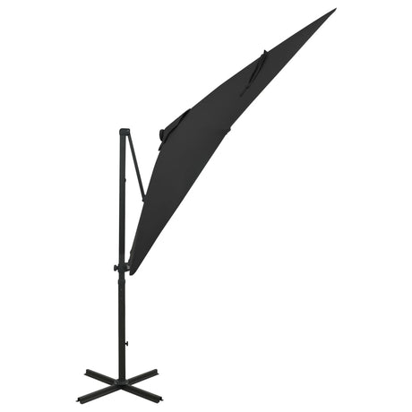 Vidaxl flydende parasol med stang og LED -belysning 250 cm sort