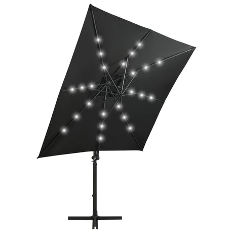 Vidaxl flydende parasol med stang og LED -belysning 250 cm sort