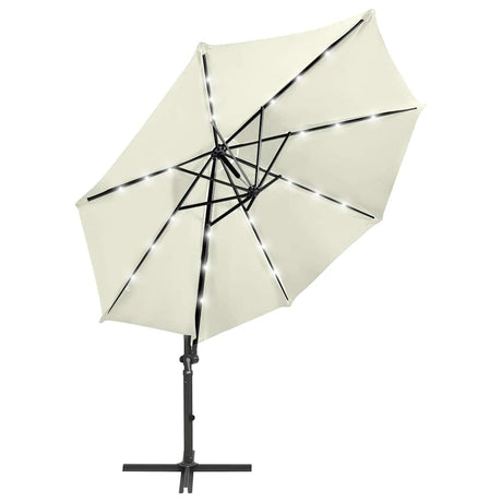 Vidaxl flydende parasol med stang og LED-belysning 300 cm sandfarvet