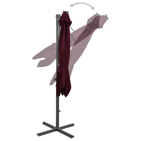 Vidaxl flydende parasol med stang og LED -belysning 300 cm Bordeaux rød