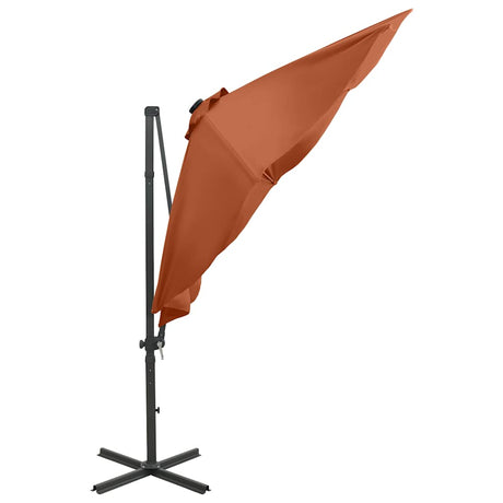 Vidaxl flydende parasol med pol og LED -belysning 300 cm terracotta farve