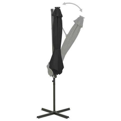 Vidaxl flydende parasol med stang og LED -belysning 300 cm sort