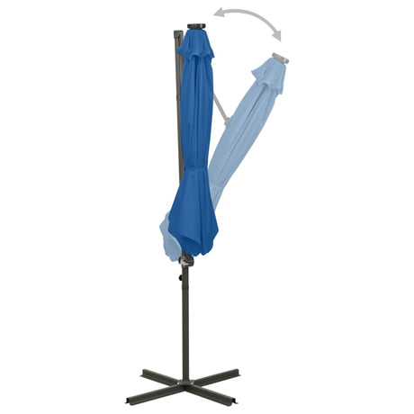 Vidaxl flydende parasol med stang og LED -belysning 300 cm azurblå