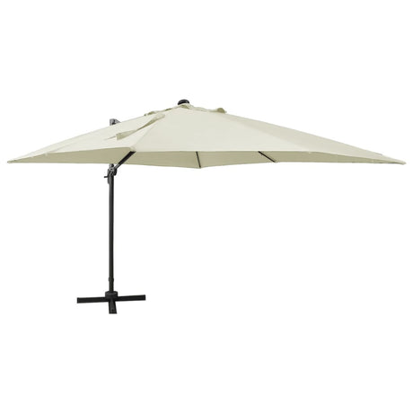 Vidaxl flydende parasol med stang og LED-belysning 300 cm sandfarvet