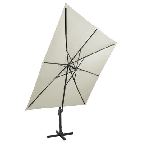 Vidaxl flydende parasol med stang og LED-belysning 300 cm sandfarvet