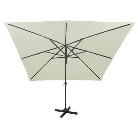 Vidaxl flydende parasol med stang og LED-belysning 300 cm sandfarvet