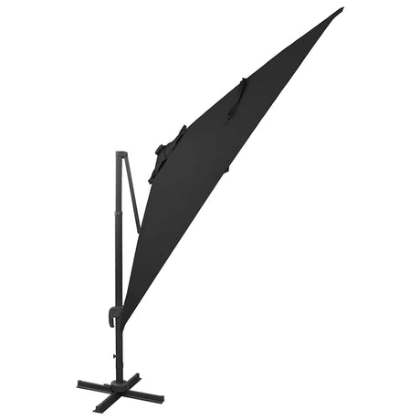 Vidaxl flydende parasol med stang og LED -belysning 300 cm sort
