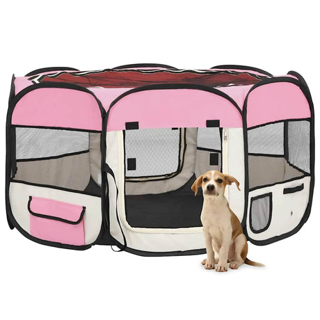 Vidaxl Dog Ren sammenfoldelig med bærerpose 125x125x61 cm lyserød