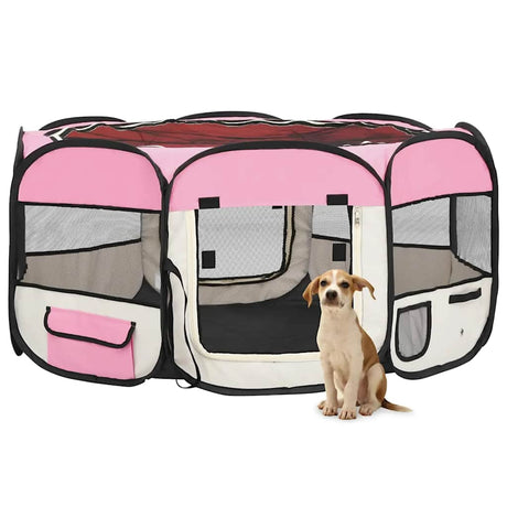Vidaxl Dog Ren sammenfoldelig med bærerpose 145x145x61 cm lyserød