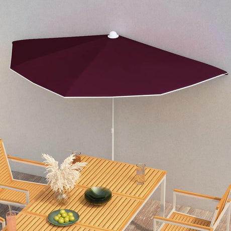 Vidaxl parasolhalvdel med stang 180x90 cm bordeauxrød