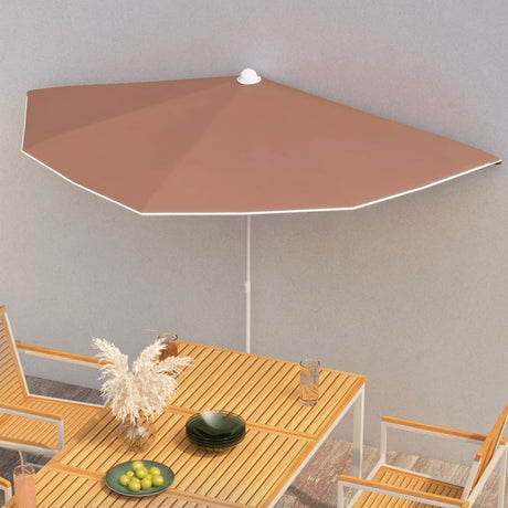 Vidaxl parasolhalvdel med stang 180x90 cm terracotta farvet