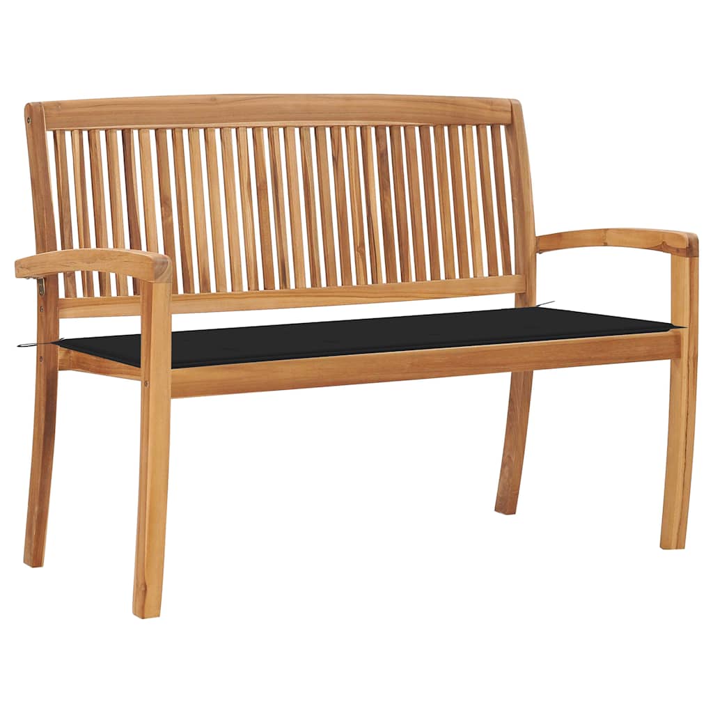 Vidaxl tuinbank stapelbaar met kussen 128,5 cm massief teakhout