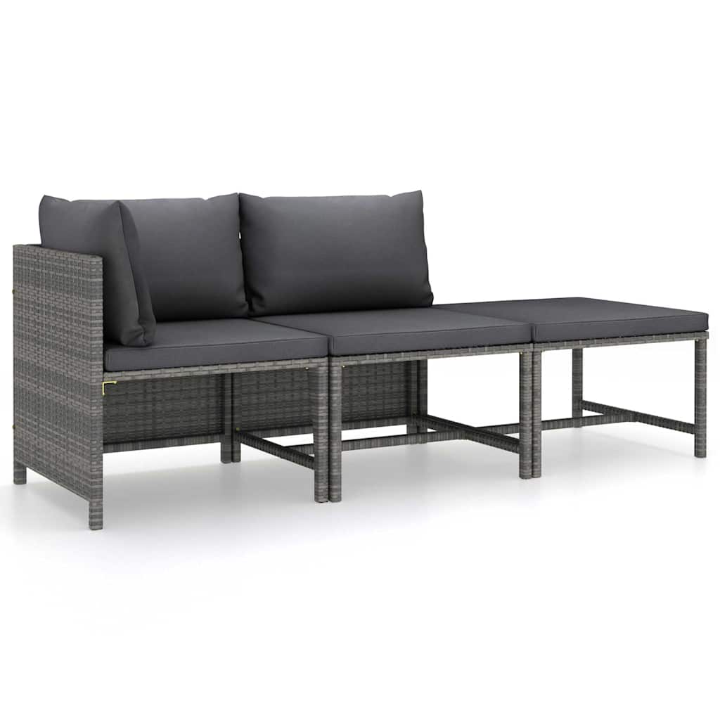 Vidaxl 3-delige loungeset met kussens poly rattan grijs