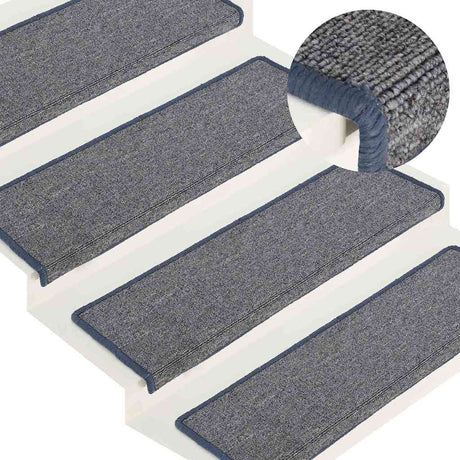 Vidaxl Stair Mats 15 St 65x21x4 cm lysegrå og blå med rektangulær grænse