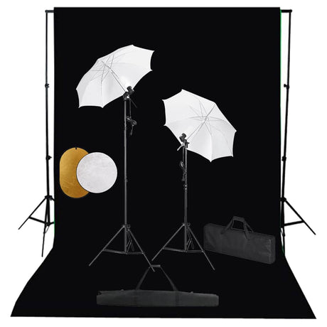 Vidaxl Photo Studio Set med lamper, paraplyer, baggrund og reflektor