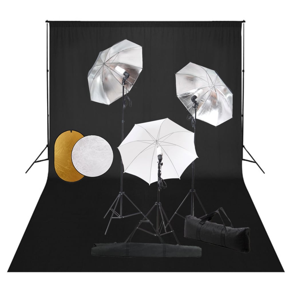 Vidaxl fotostudiesæt med lamper, paraplyer, baggrund og reflektor