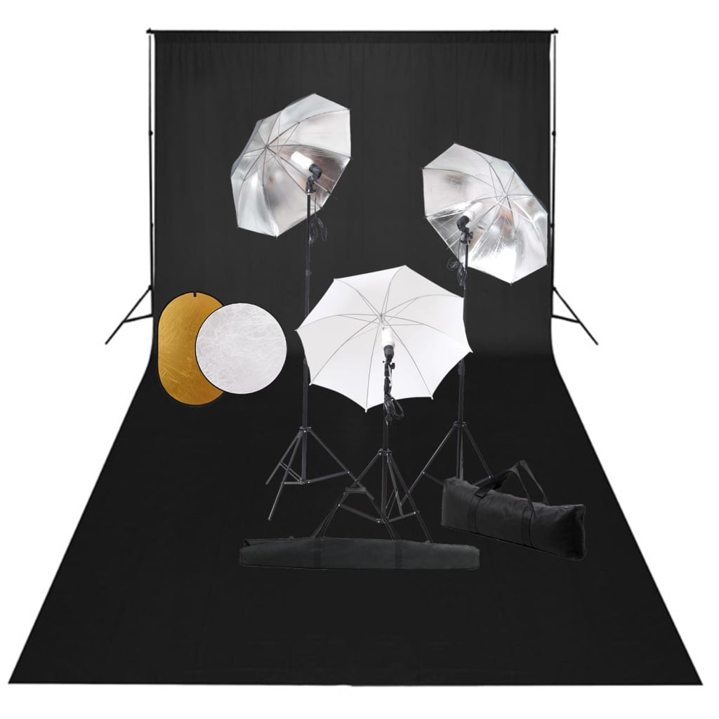 Vidaxl fotostudiesæt med lamper, paraplyer, baggrund og reflektor