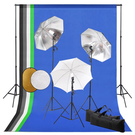 Vidaxl fotostudiesæt med lamper, paraplyer, baggrund og reflektor