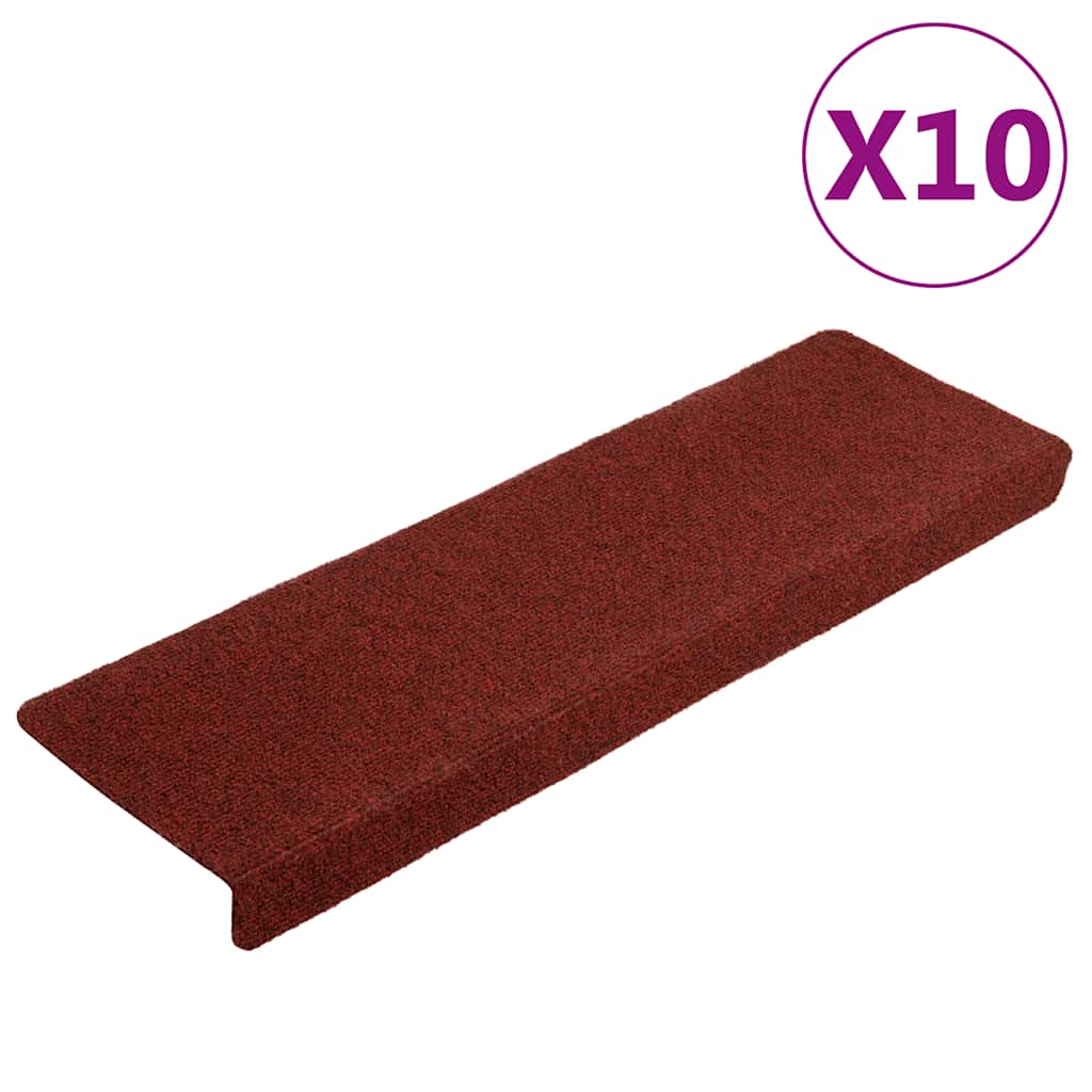 Vidaxl Stair Mats Self -fast 10 stk 65x21x4 cm Bordeaux Red Rectargular Edge