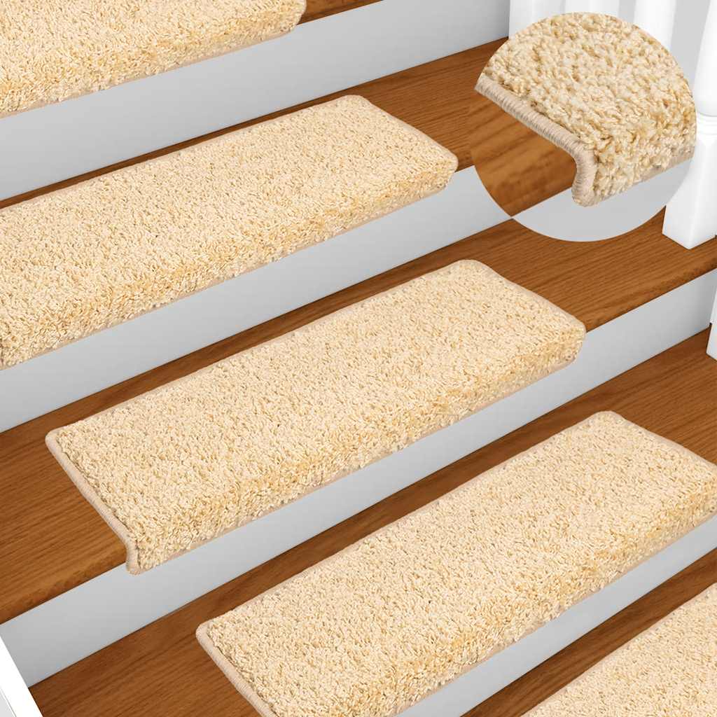 VidaXL trappemåtter 10 stk 65x21x4 cm creme med rektangulær kant