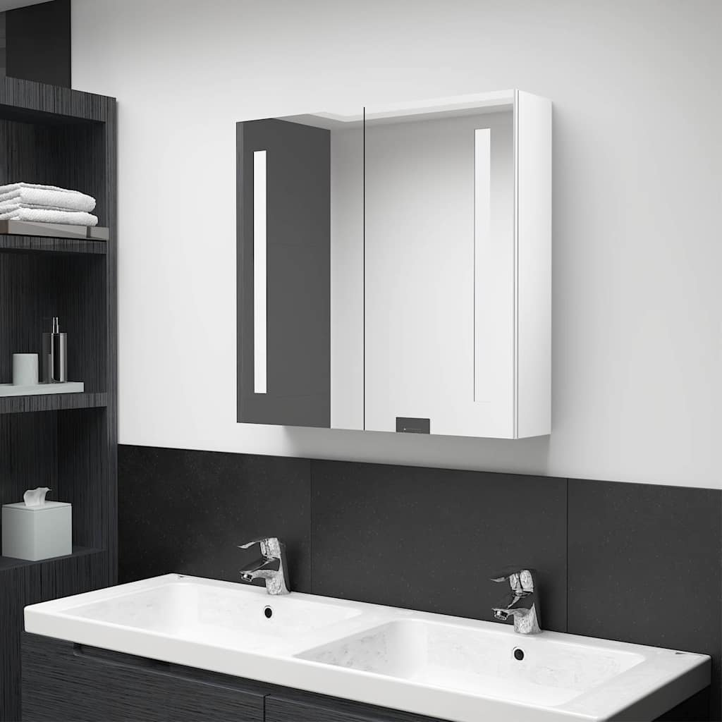 Vidaxl badkamerkast met spiegel en led 62x14x60 cm glanzend wit
