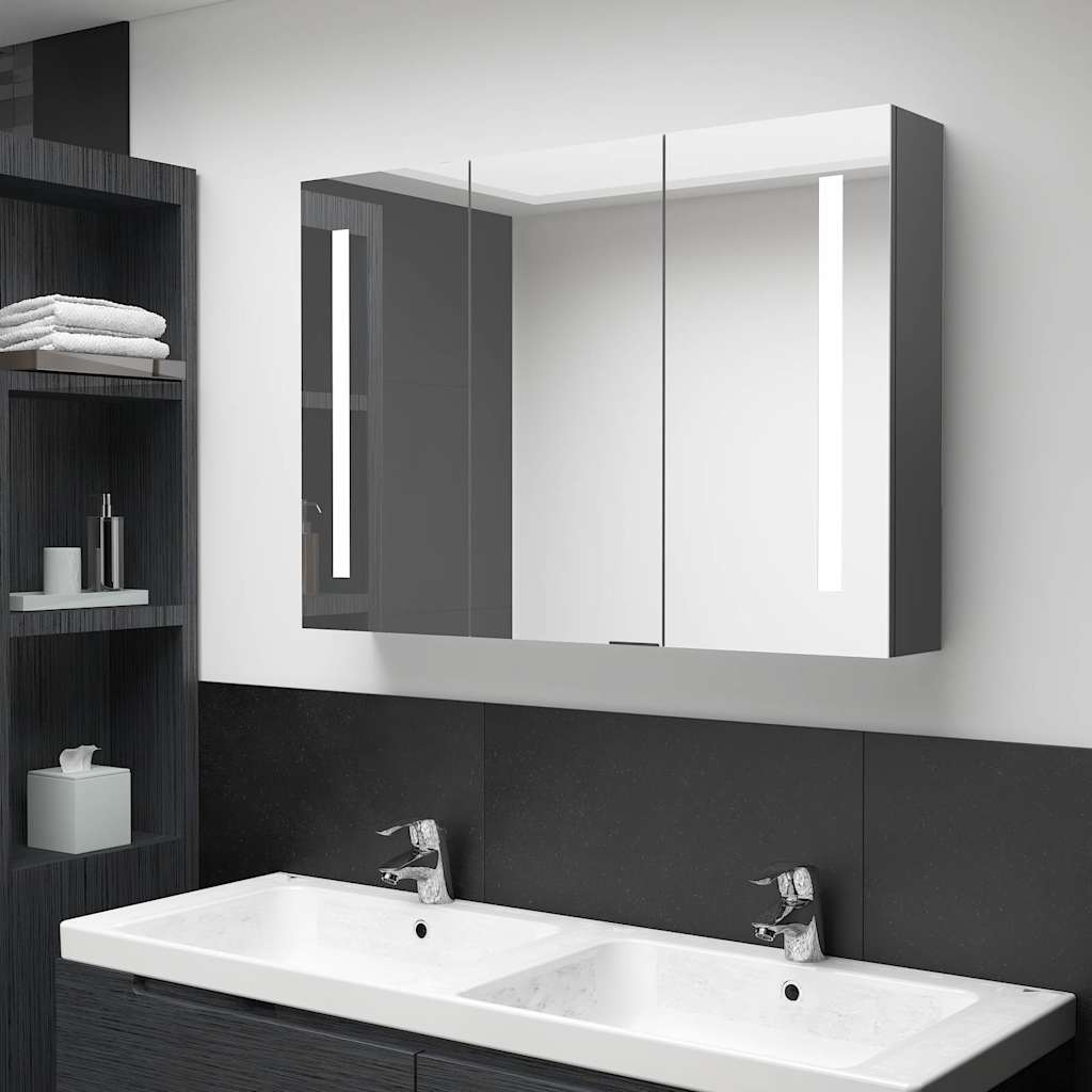 Vidaxl badkamerkast met spiegel en led 89x14x62 cm grijs