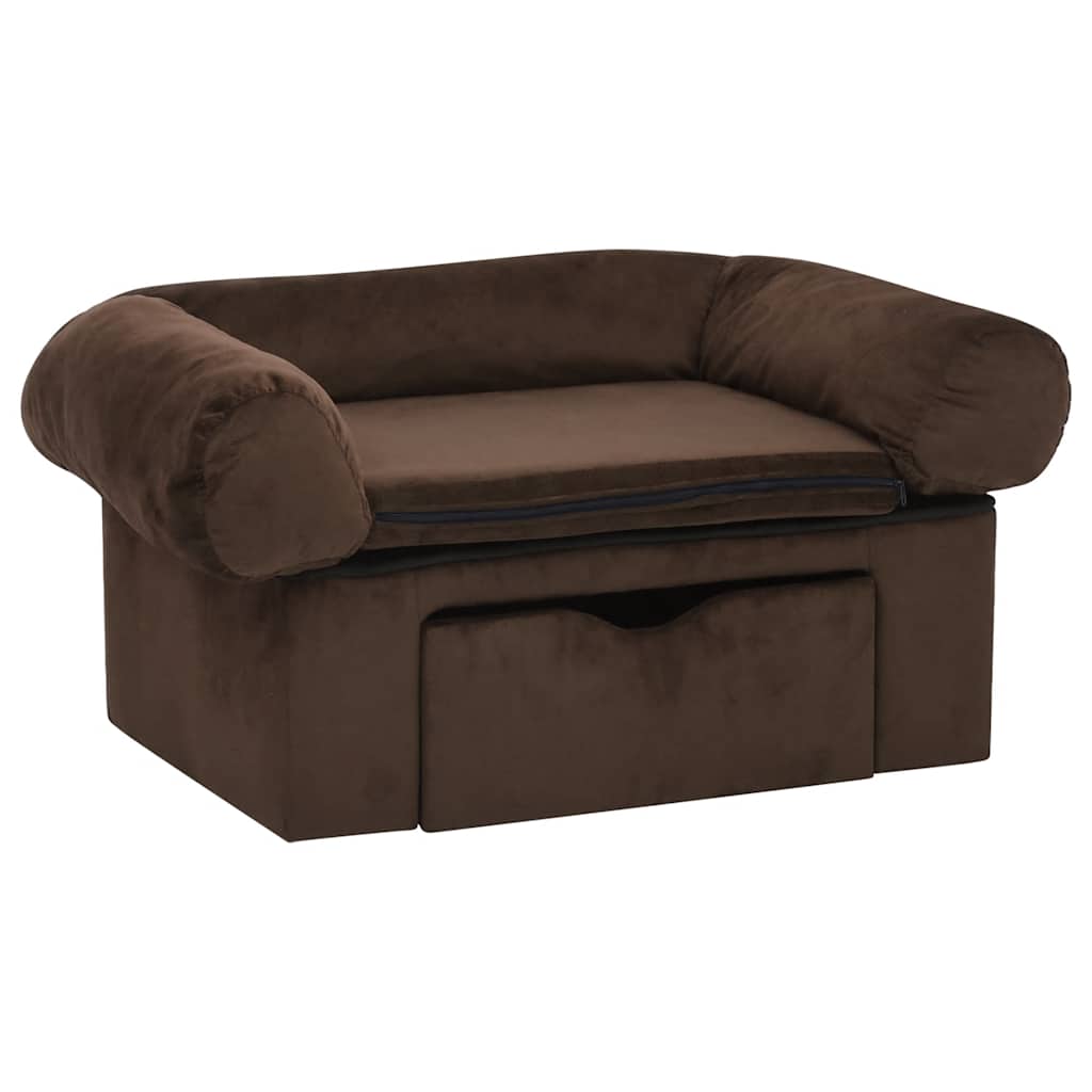 Vidaxxl hundesofa med skuffe 75x50x38 cm plysbrun