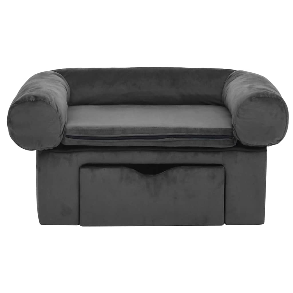 Vidaxxl hundesofa med skuffe 75x50x38 cm plys mørkegrå