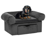 Vidaxxl hundesofa med skuffe 75x50x38 cm plys mørkegrå