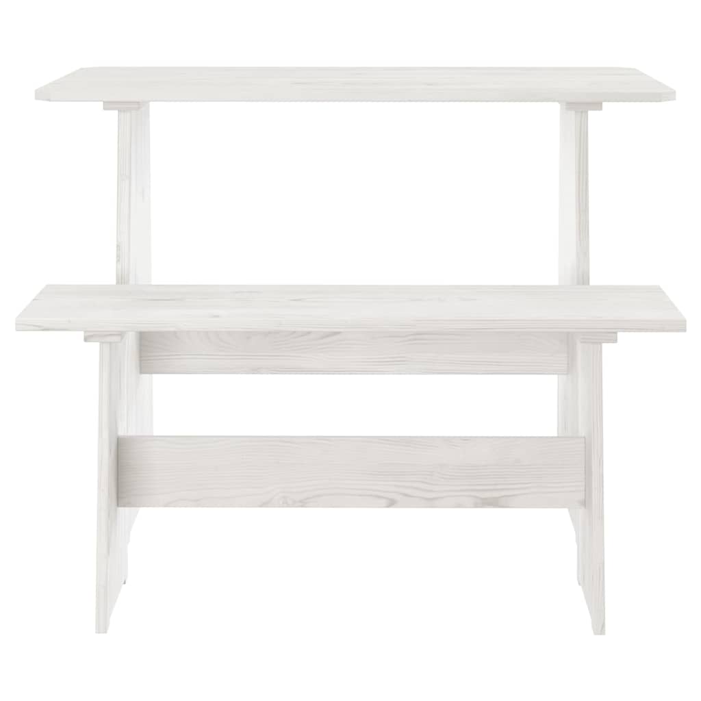 Vidaxl eettafel met bankje reine massief grenenhout wit