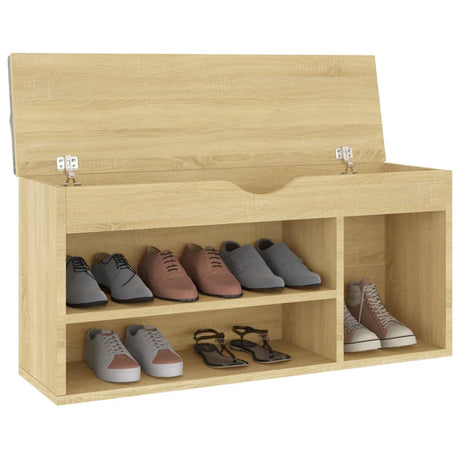Vidaxl skobænk med pude 104x30x49 cm forarbejdet træ sonoma eg