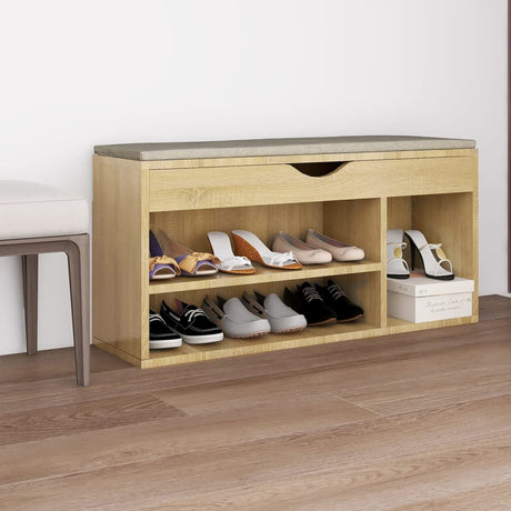 Vidaxl skobænk med pude 104x30x49 cm forarbejdet træ sonoma eg