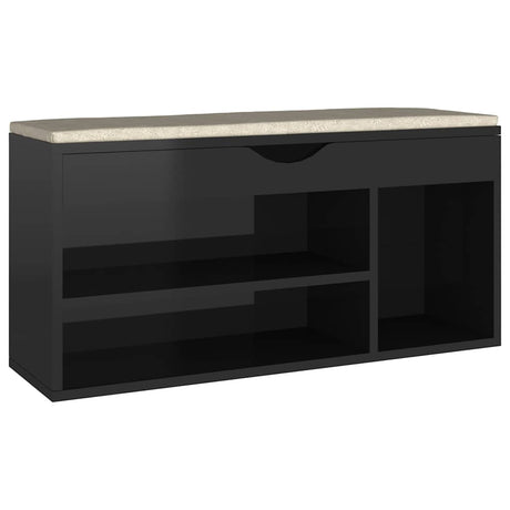 Vidaxl skobænk med pude 104x30x49 cm træ Højglans sort