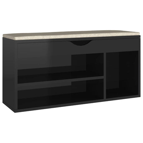 Vidaxl skobænk med pude 104x30x49 cm træ Højglans sort