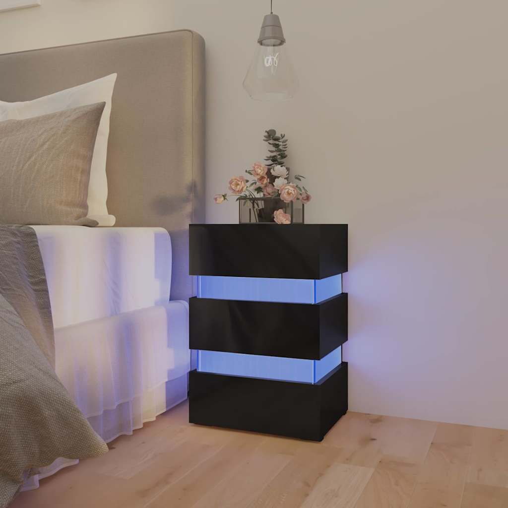 Vidaxl 326846 nachtkastje led 45x35x67 cm bewerkt hout hoogglans zwart