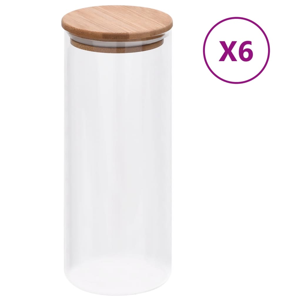 Vidaxl Storage Pots med bambus låg 6 pc 1000 ml glas