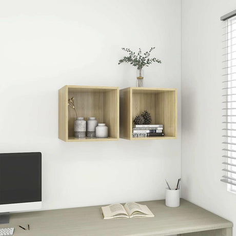Vidaxl wandkasten 2 st 37x37x37 cm bewerkt hout sonoma eikenkleurig