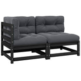 Vidaxl 2-delige loungeset met kussens massief grenenhout zwart