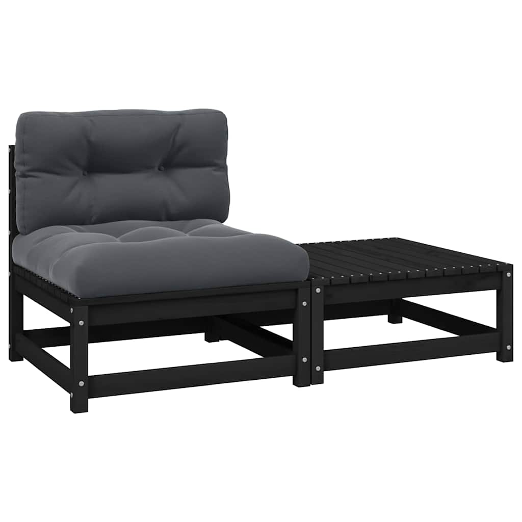 Vidaxl 2-delige loungeset met kussens massief grenenhout zwart