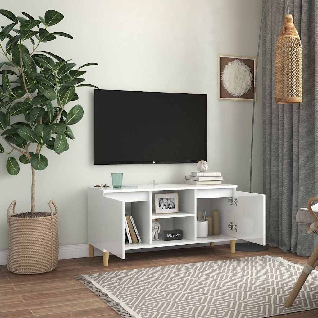 Vidaxl tv-meubel met houten poten 103,5x35x50 cm hoogglans wit
